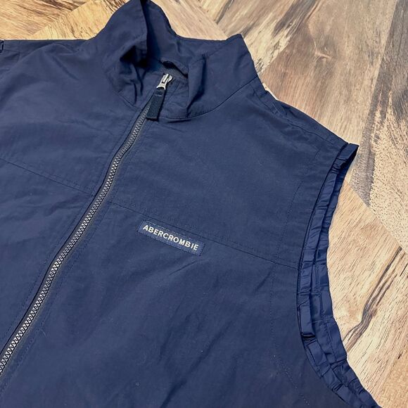 Abercrombie & Fitch Y2K Nylon Windbreaker Vest Navy Blue Men's XL - Picture 2 of 11